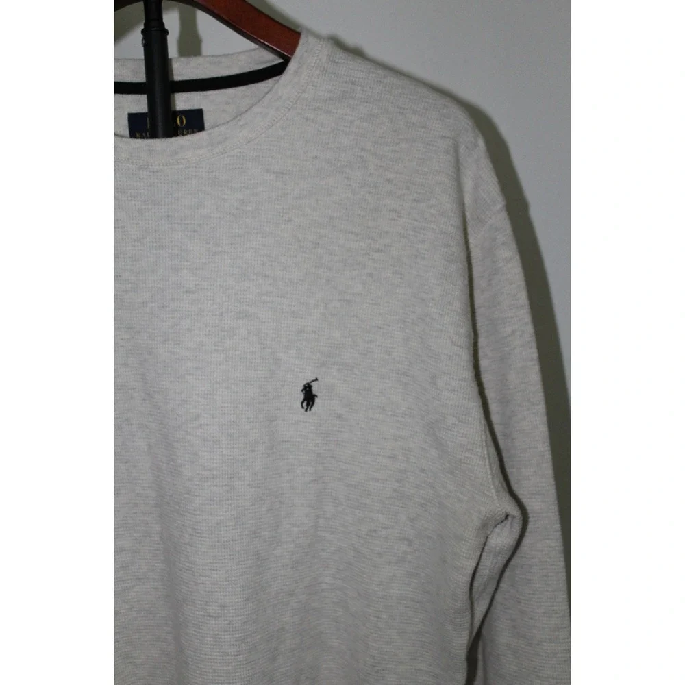 Polo Ralph Lauren Mens XL Waffle Knit Thermal Long Sleeve Shirt Oatmeal Grey